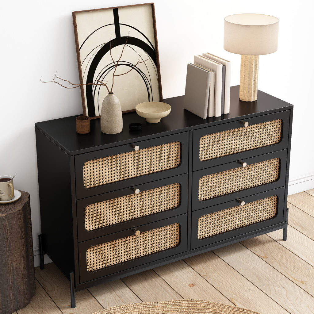47" Black Wood Six Drawer Double Dresser-8