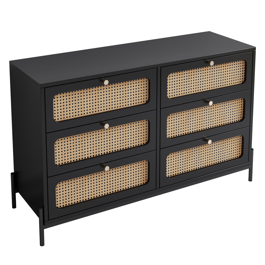 47" Black Wood Six Drawer Double Dresser-0