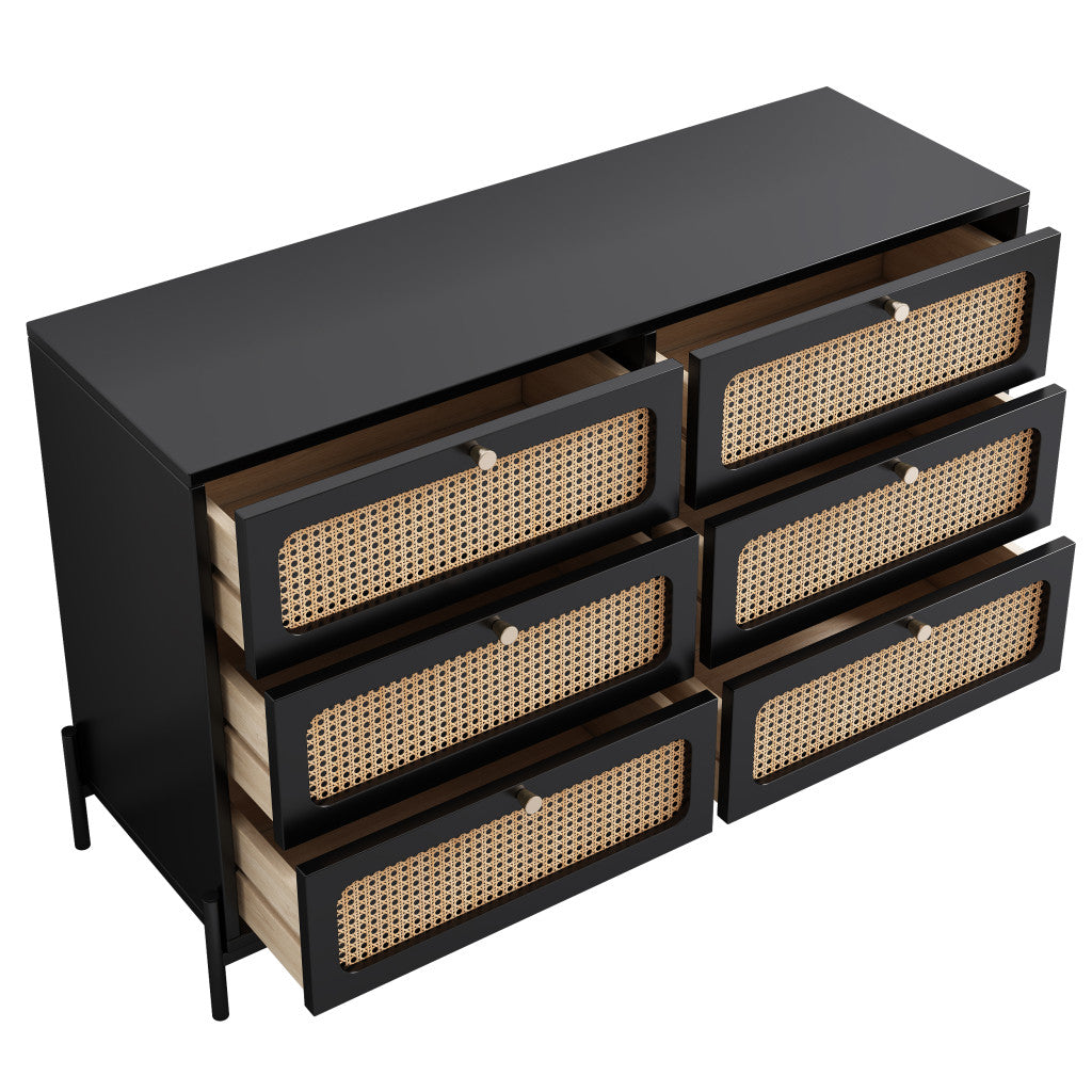 47" Black Wood Six Drawer Double Dresser-1