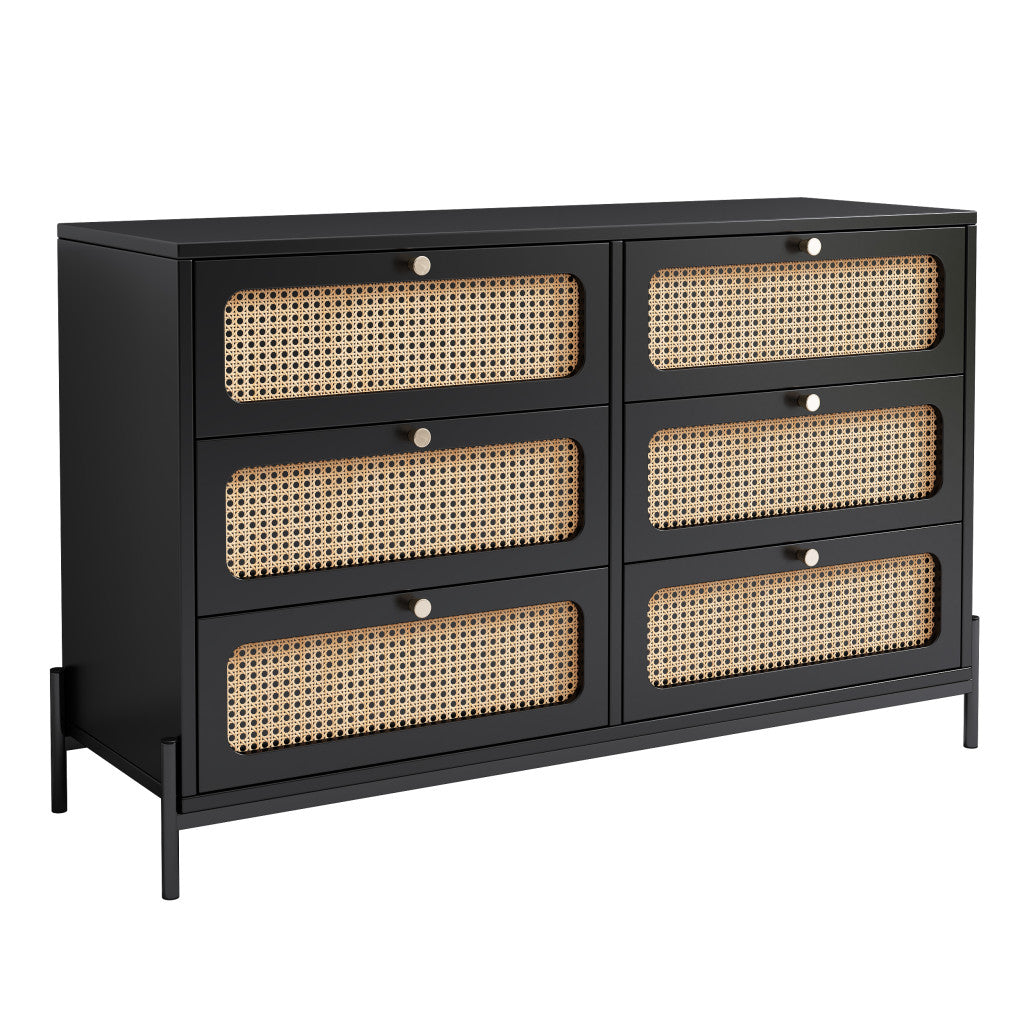 47" Black Wood Six Drawer Double Dresser-2
