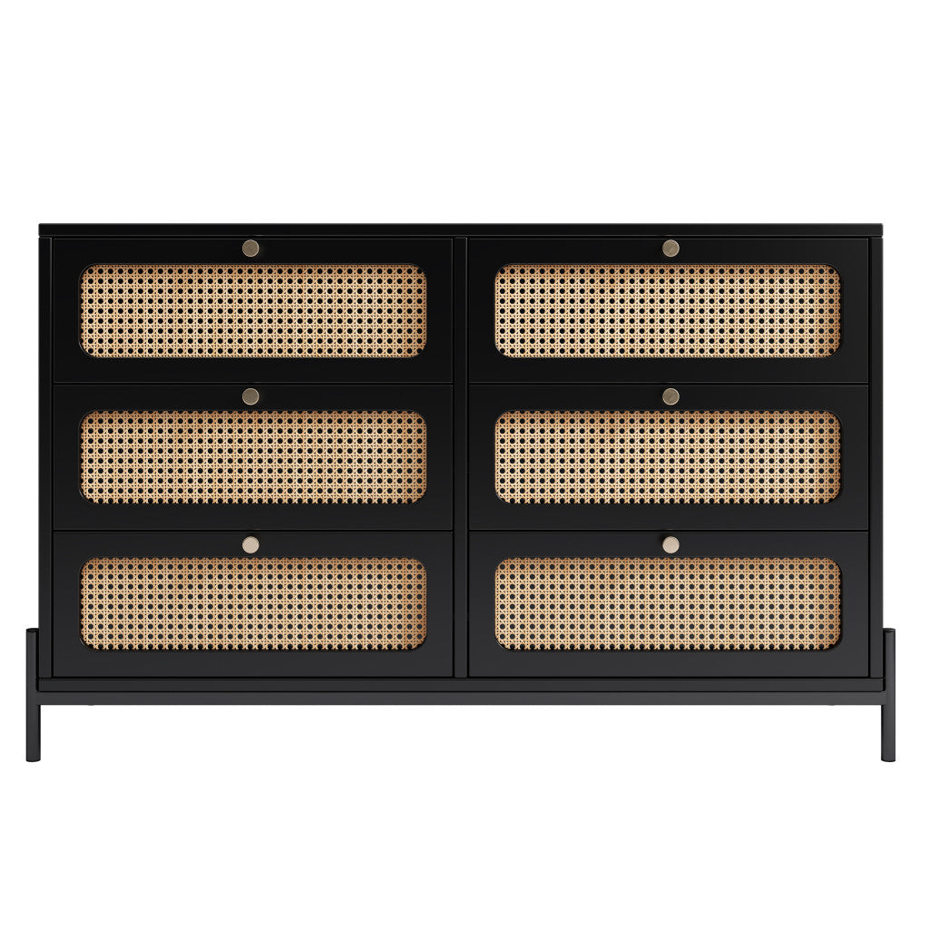 47" Black Wood Six Drawer Double Dresser-3