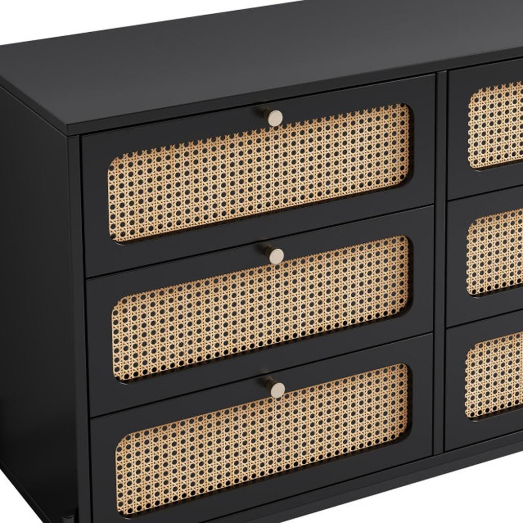 47" Black Wood Six Drawer Double Dresser-4