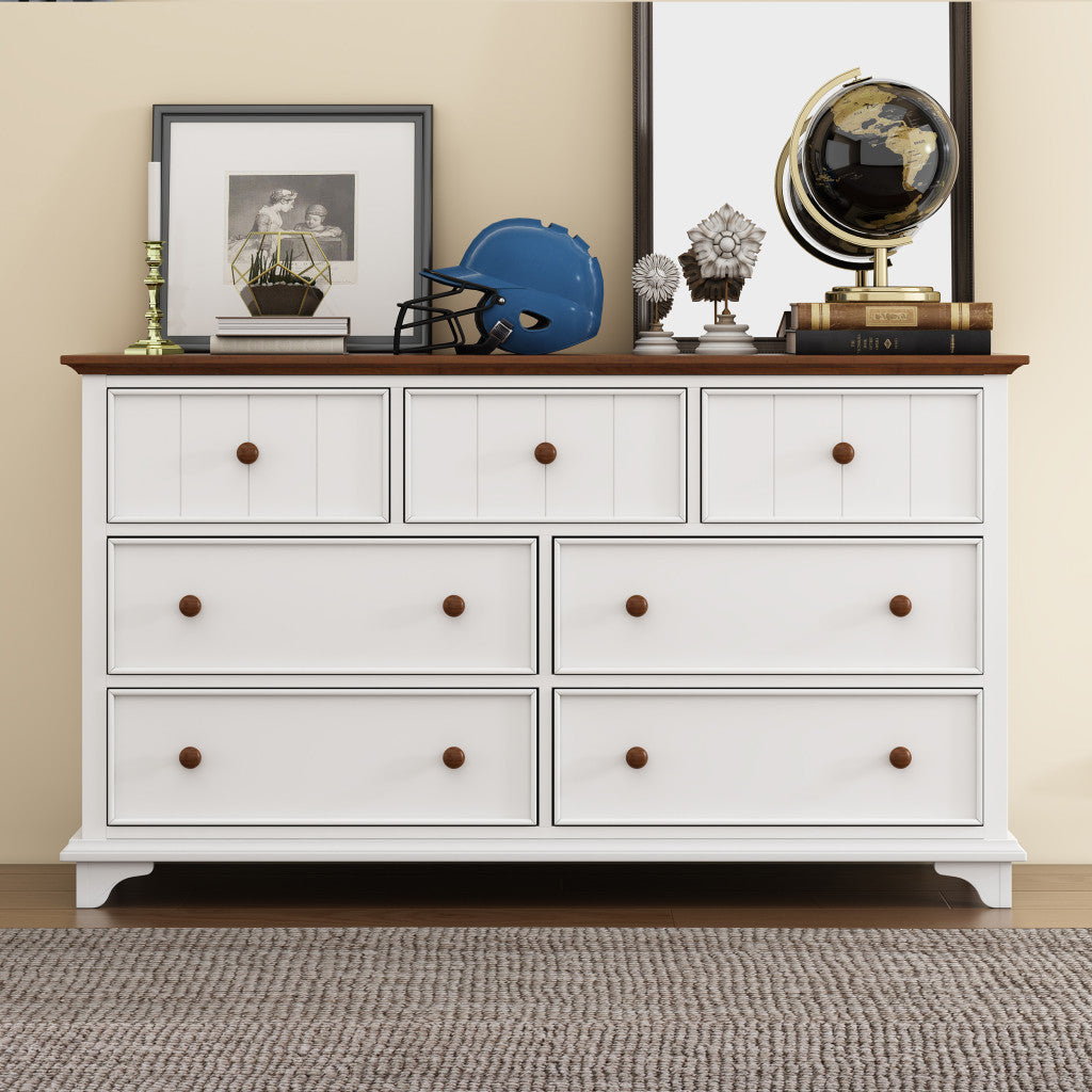 61" Walnut Wood Seven Drawer Triple Dresser-6