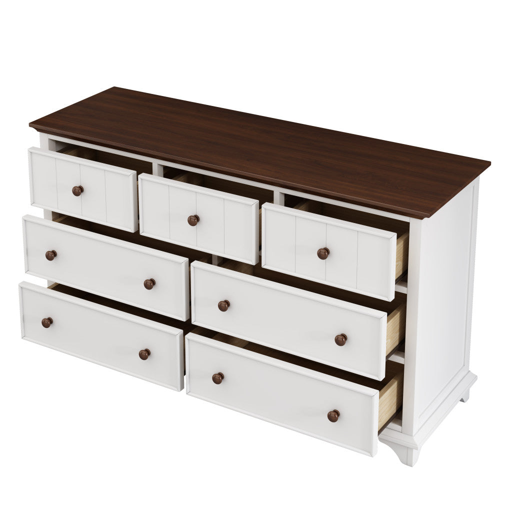 61" Walnut Wood Seven Drawer Triple Dresser-1