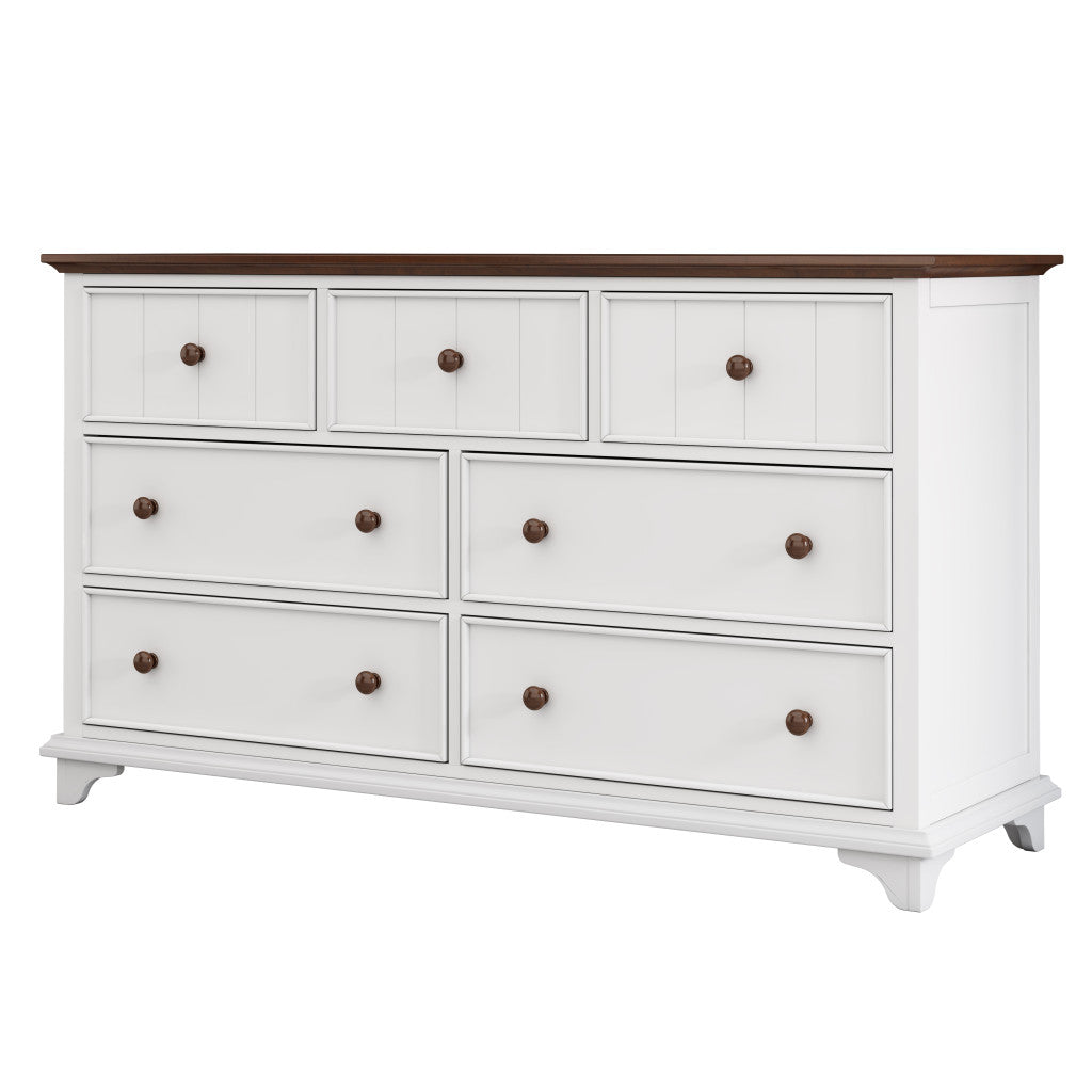 61" Walnut Wood Seven Drawer Triple Dresser-3