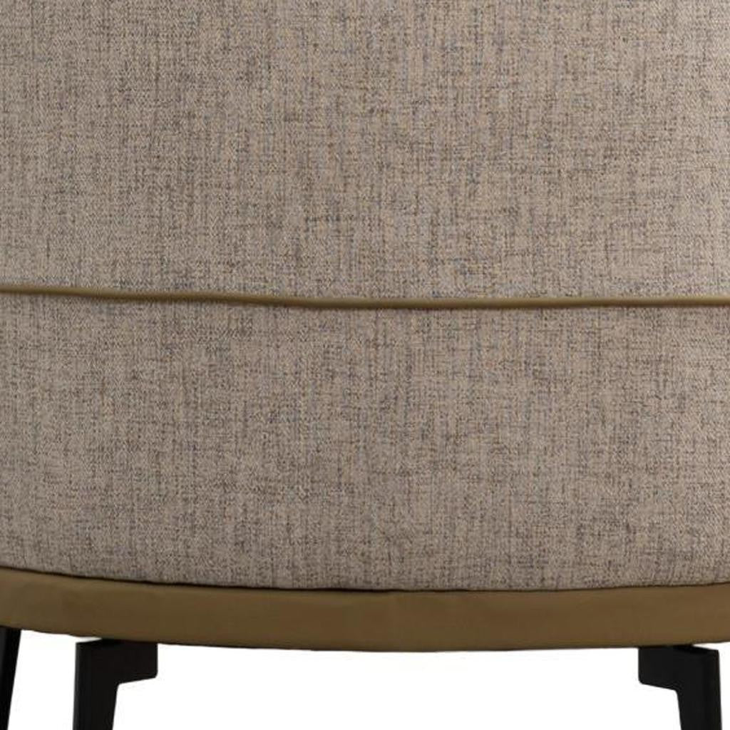 29" Beige Camel and Black Tufted Linen Solid and Manufactured Wood Barrel Chair-1