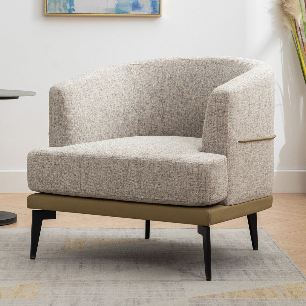 29" Beige Camel and Black Tufted Linen Solid and Manufactured Wood Barrel Chair-2