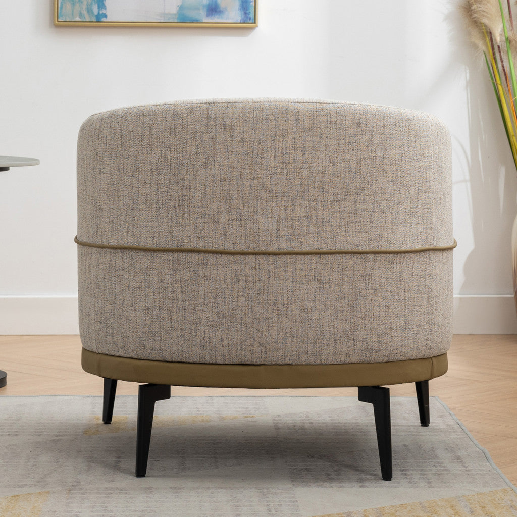 29" Beige Camel and Black Tufted Linen Solid and Manufactured Wood Barrel Chair-4