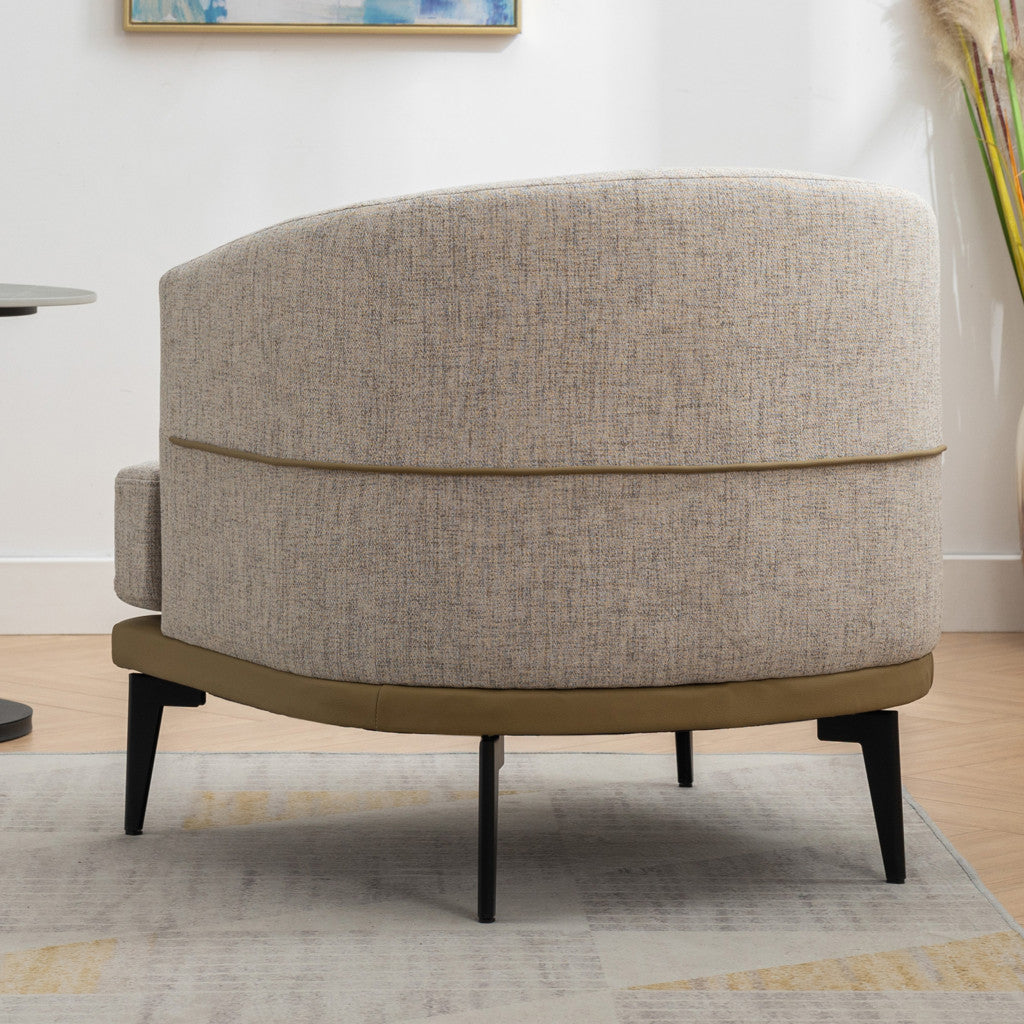 29" Beige Camel and Black Tufted Linen Solid and Manufactured Wood Barrel Chair-5