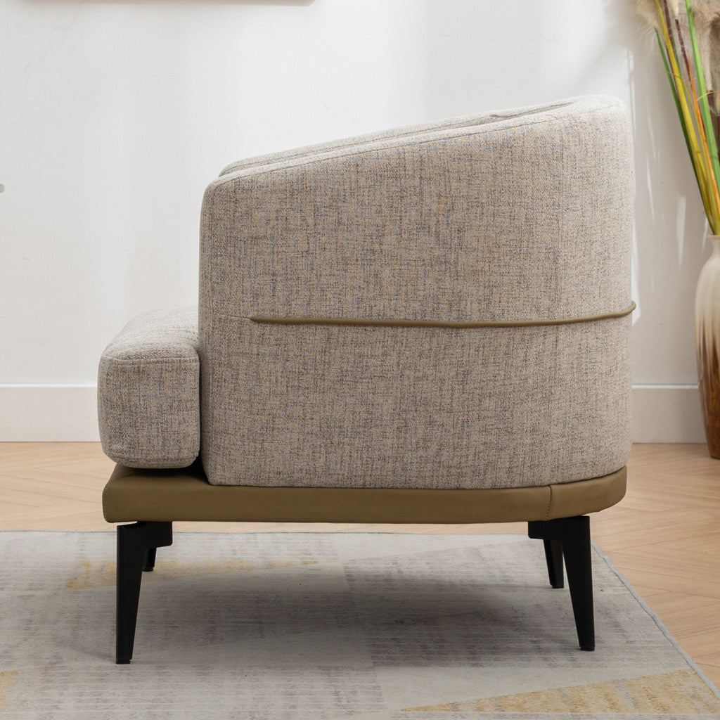 29" Beige Camel and Black Tufted Linen Solid and Manufactured Wood Barrel Chair-6
