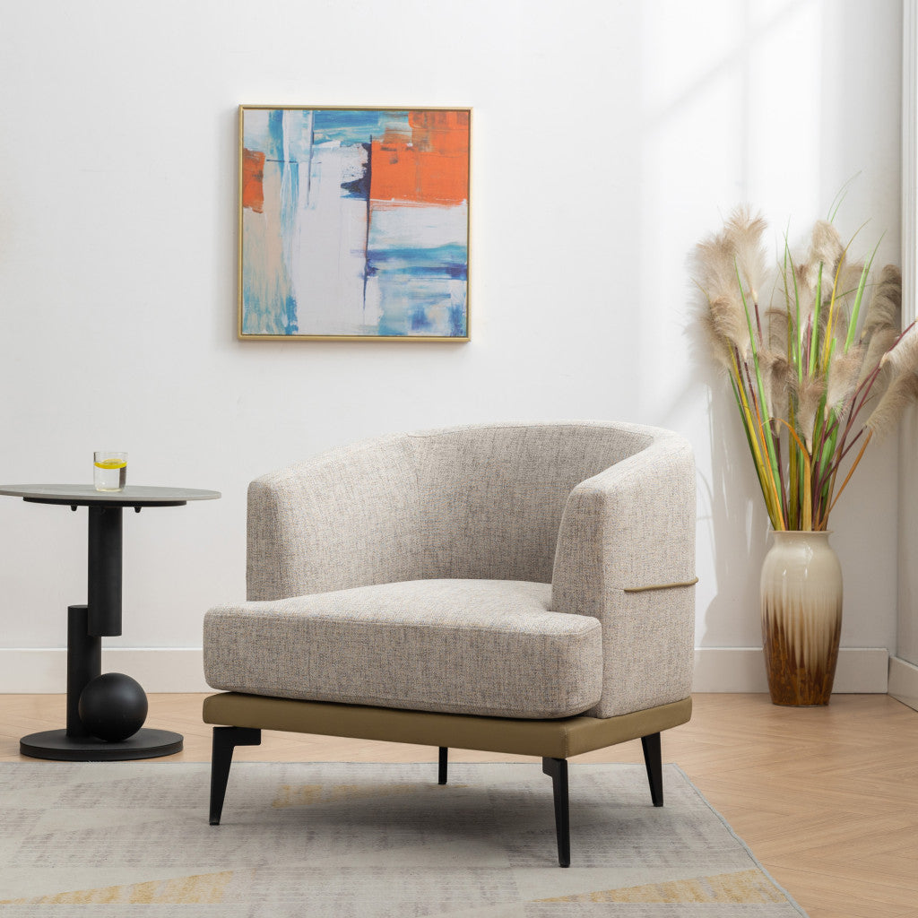 29" Beige Camel and Black Tufted Linen Solid and Manufactured Wood Barrel Chair-7