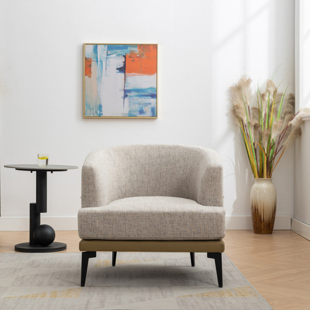 29" Beige Camel and Black Tufted Linen Solid and Manufactured Wood Barrel Chair-8