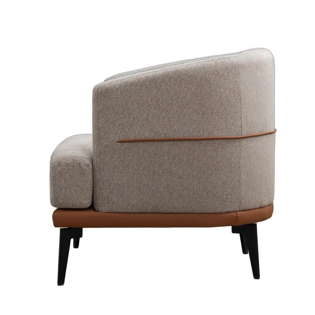 29" Beige Brown and Black Tufted Linen Solid and Manufactured Wood Barrel Chair-0