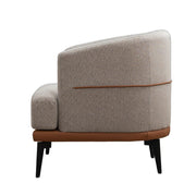 29" Beige Brown and Black Tufted Linen Solid and Manufactured Wood Barrel Chair-0