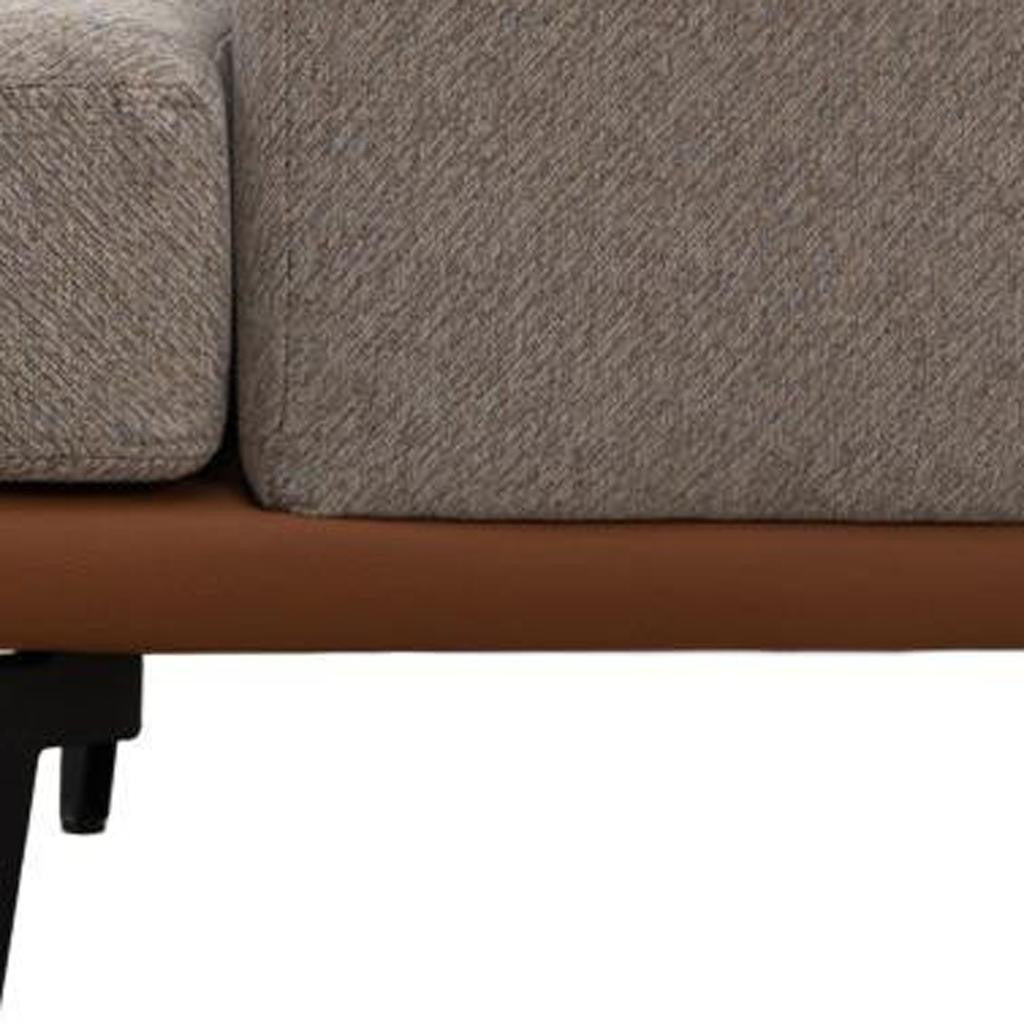 29" Beige Brown and Black Tufted Linen Solid and Manufactured Wood Barrel Chair-1