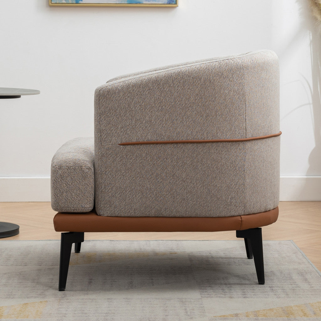 29" Beige Brown and Black Tufted Linen Solid and Manufactured Wood Barrel Chair-4