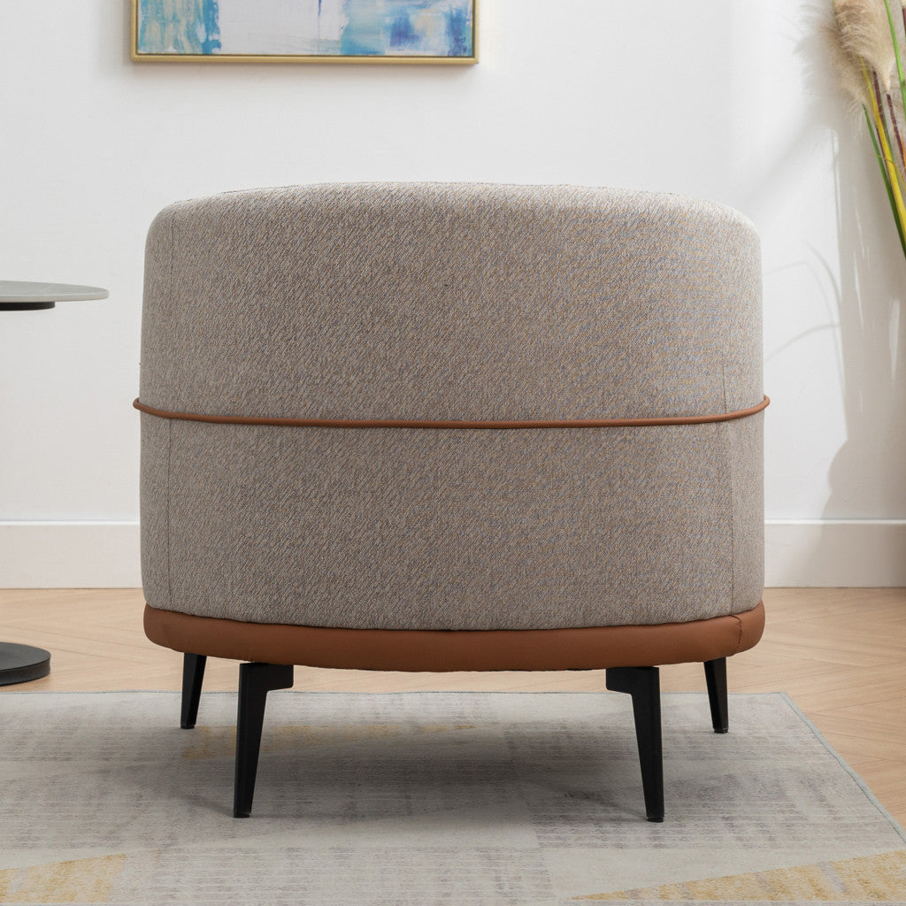 29" Beige Brown and Black Tufted Linen Solid and Manufactured Wood Barrel Chair-6