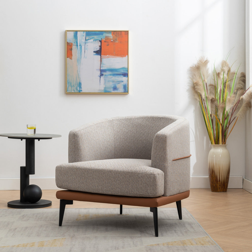 29" Beige Brown and Black Tufted Linen Solid and Manufactured Wood Barrel Chair-7
