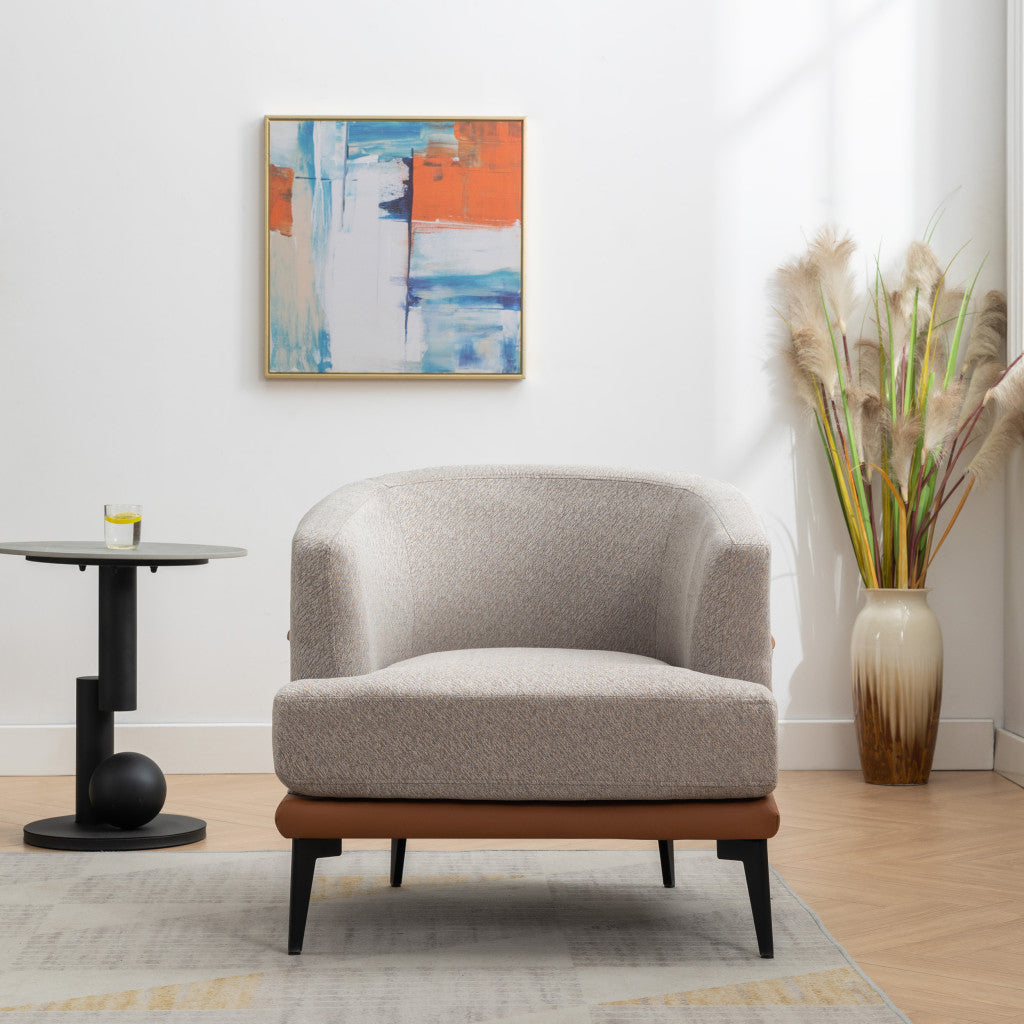 29" Beige Brown and Black Tufted Linen Solid and Manufactured Wood Barrel Chair-8
