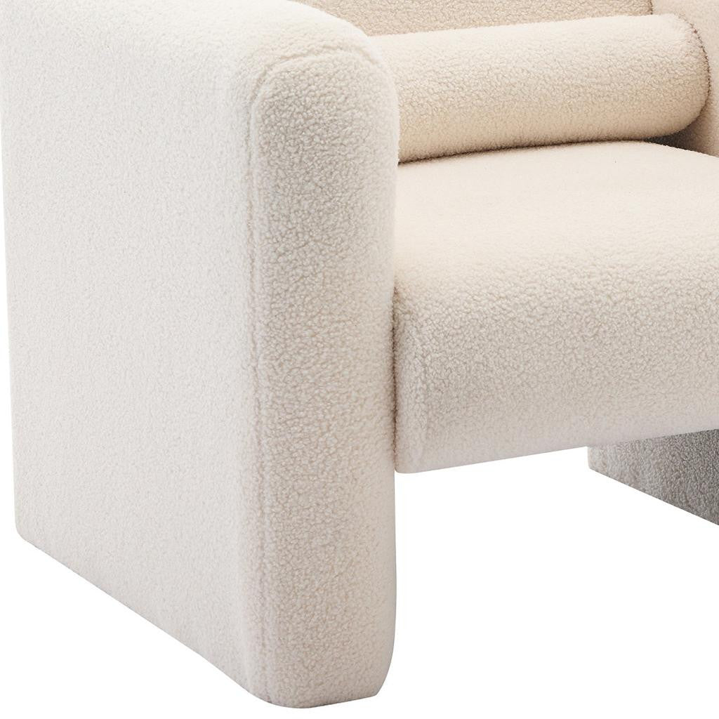 31" Cream and Taupe Tufted Sherpa Solid and Manufactured Wood Arm Chair-3