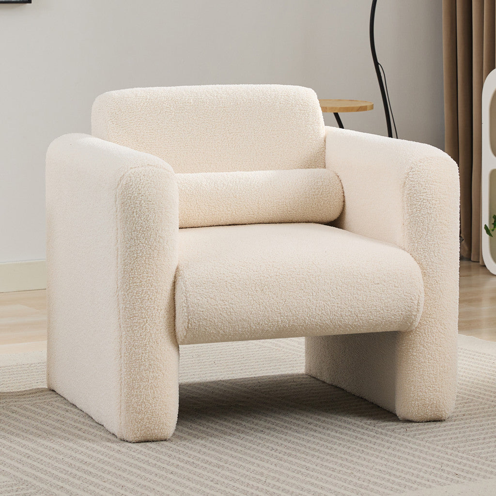 31" Cream and Taupe Tufted Sherpa Solid and Manufactured Wood Arm Chair-5
