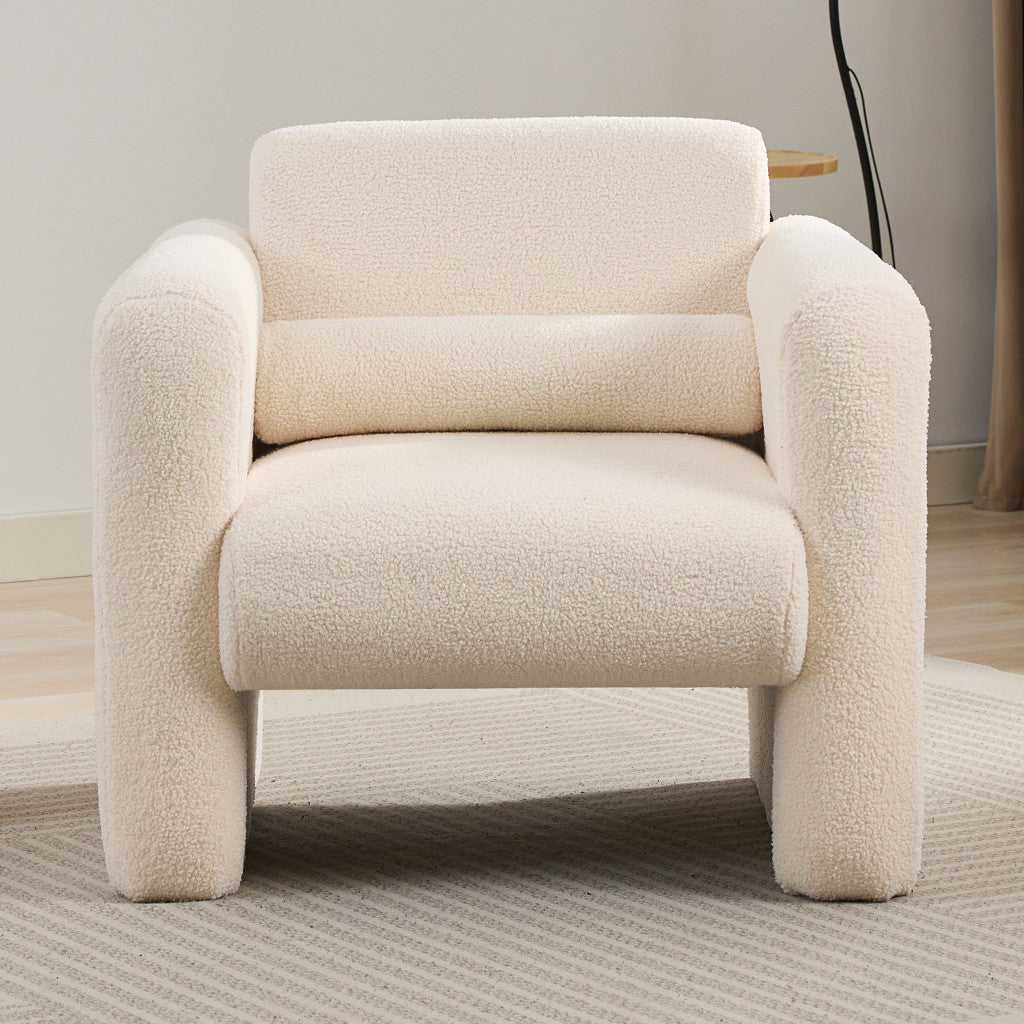 31" Cream and Taupe Tufted Sherpa Solid and Manufactured Wood Arm Chair-6
