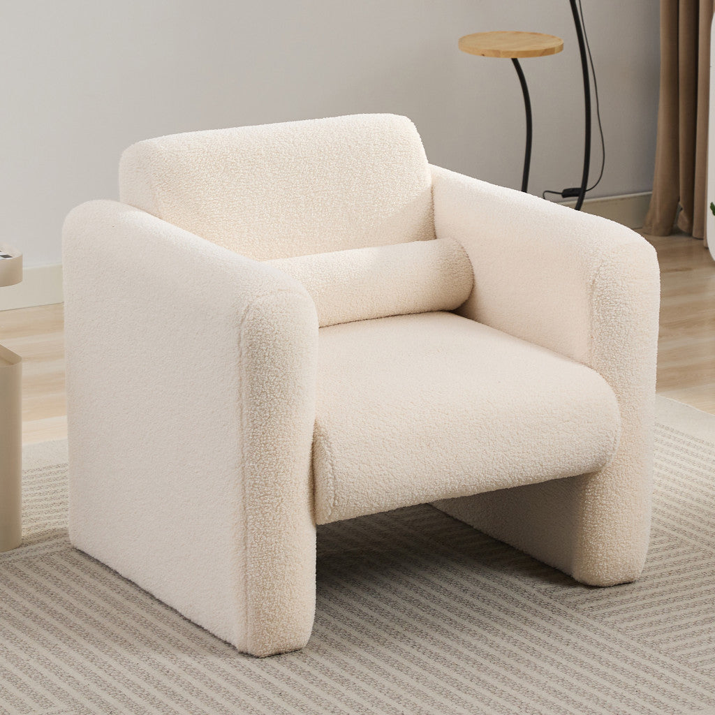 31" Cream and Taupe Tufted Sherpa Solid and Manufactured Wood Arm Chair-8