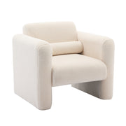 31" Cream and Taupe Tufted Sherpa Solid and Manufactured Wood Arm Chair-0