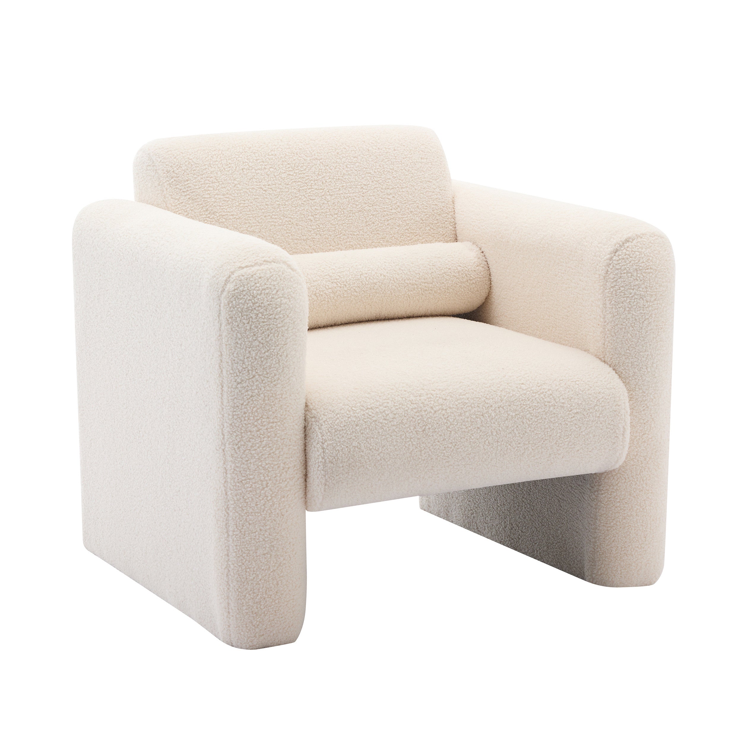 31" Cream and Taupe Tufted Sherpa Solid and Manufactured Wood Arm Chair-0