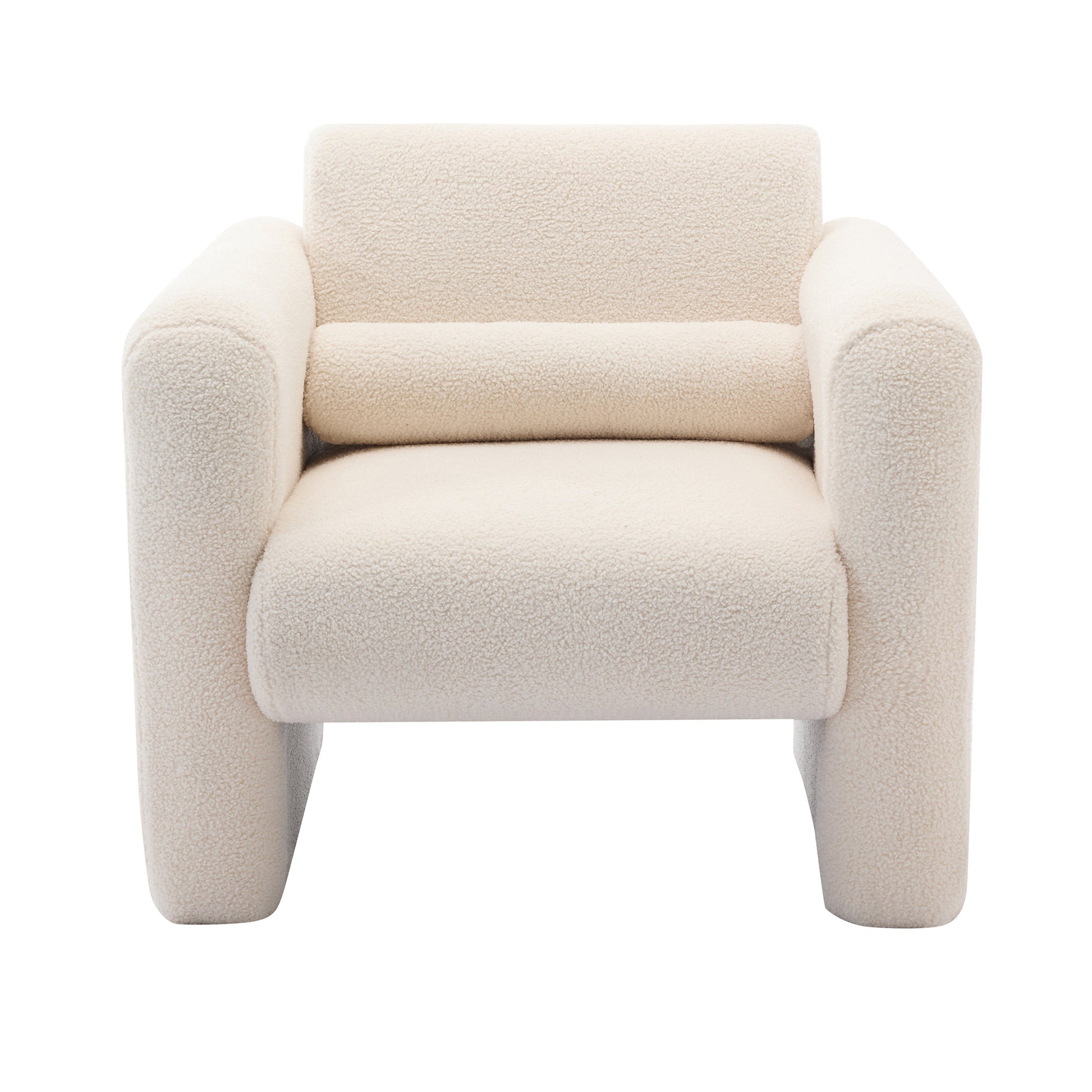 31" Cream and Taupe Tufted Sherpa Solid and Manufactured Wood Arm Chair-1