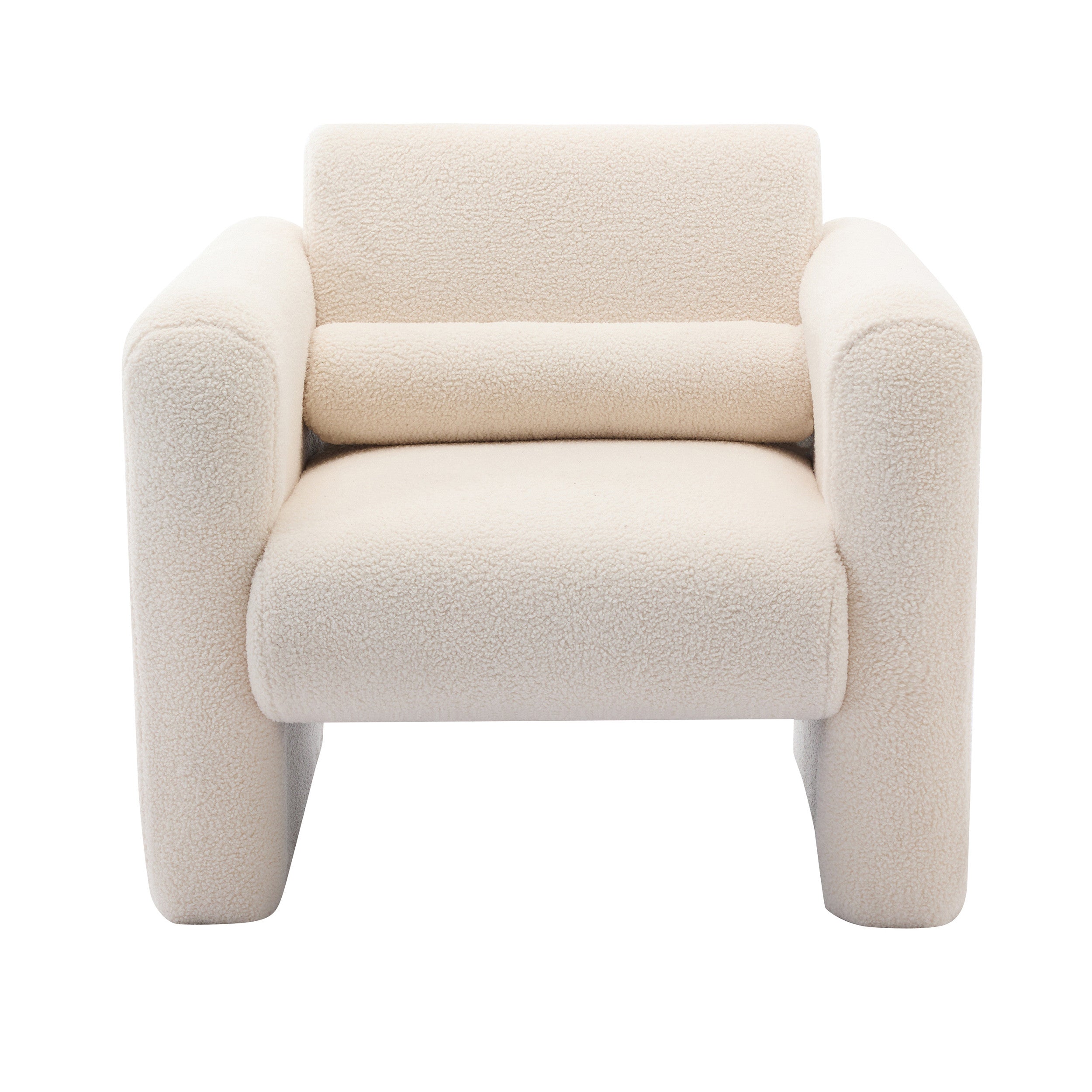 31" Cream and Taupe Tufted Sherpa Solid and Manufactured Wood Arm Chair-1