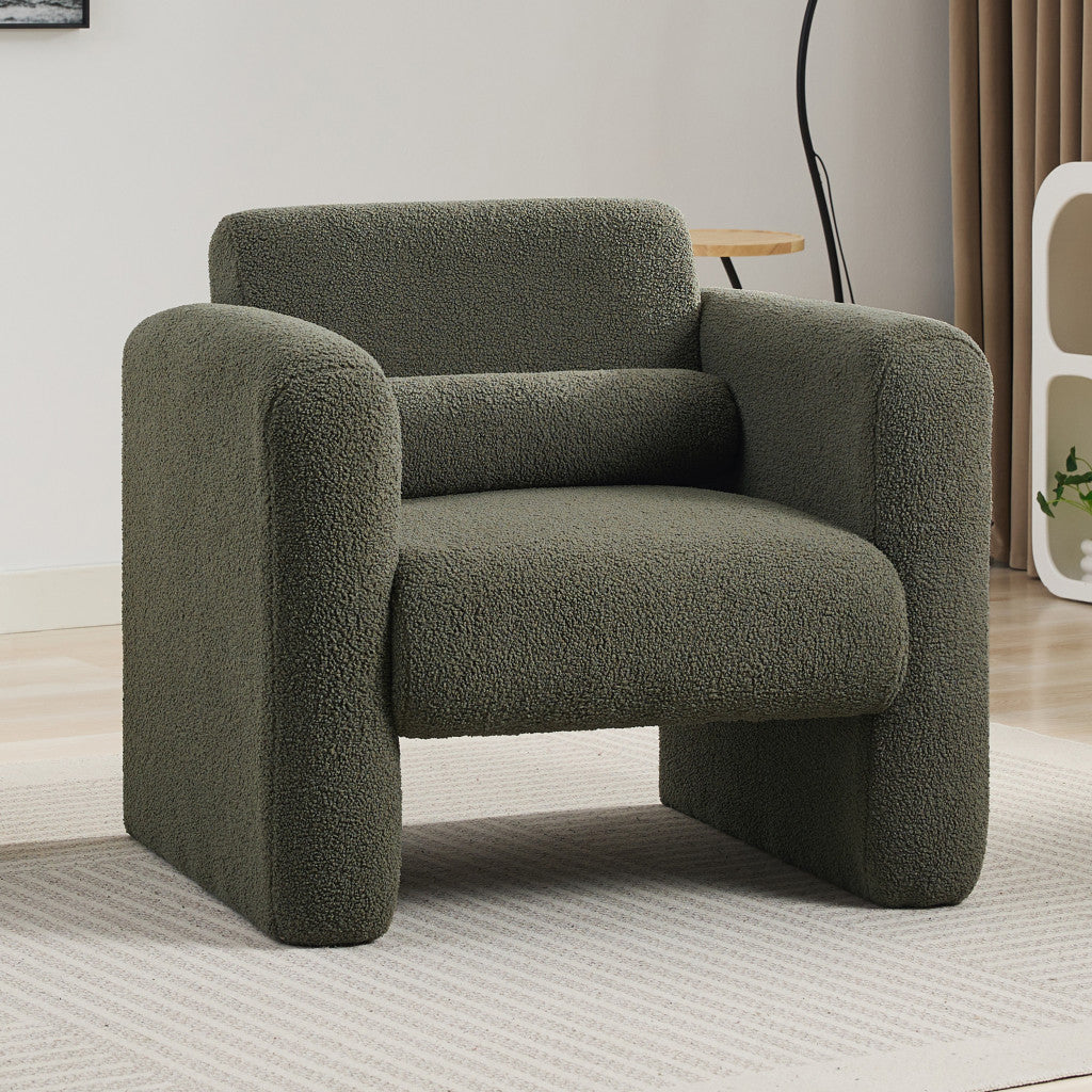 31" Olive Green and Moss Green Tufted Sherpa Solid and Manufactured Wood Arm Chair-4