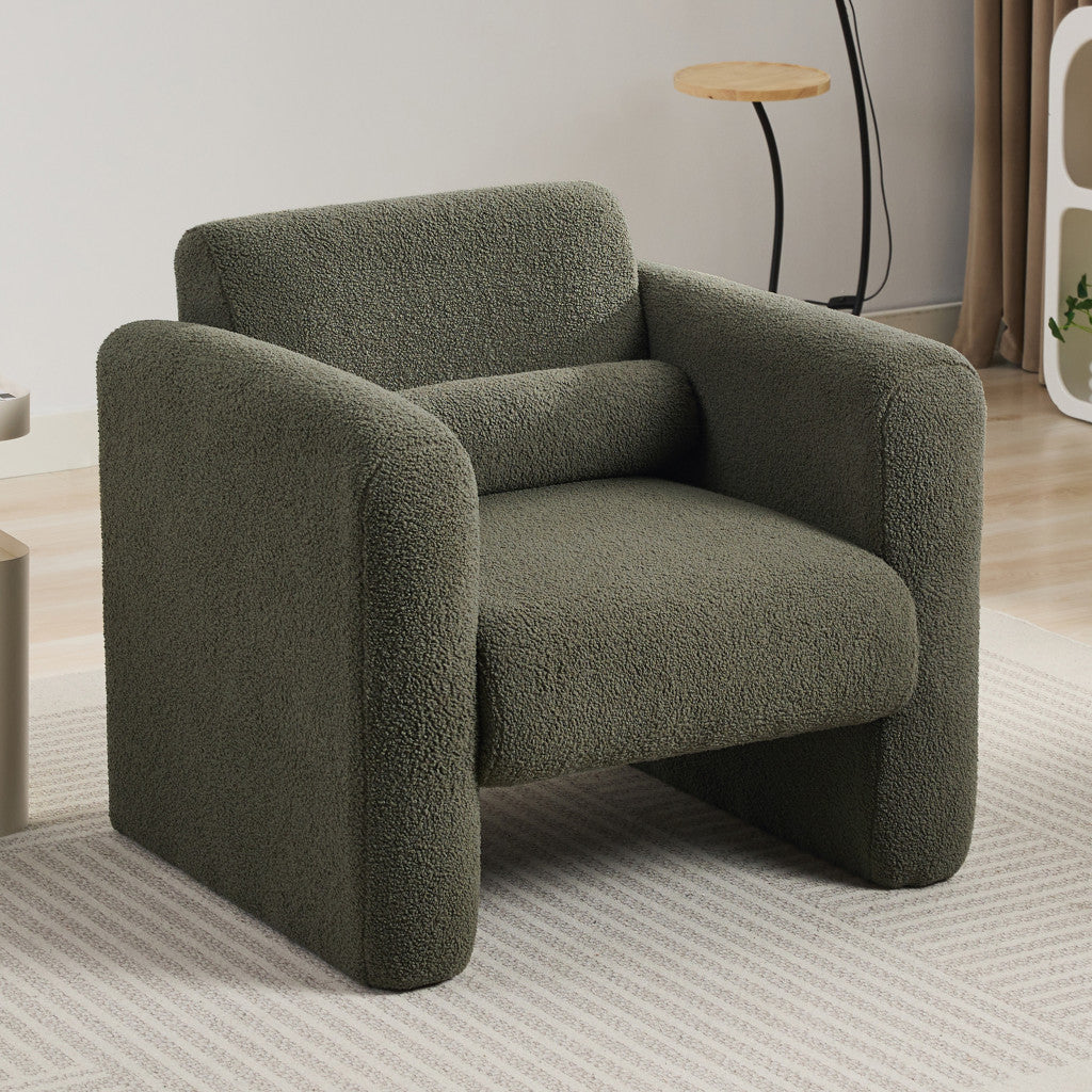 31" Olive Green and Moss Green Tufted Sherpa Solid and Manufactured Wood Arm Chair-5