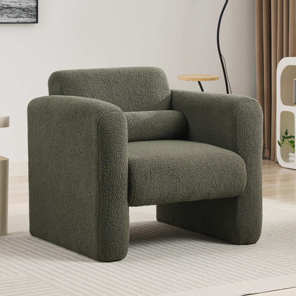31" Olive Green and Moss Green Tufted Sherpa Solid and Manufactured Wood Arm Chair-7