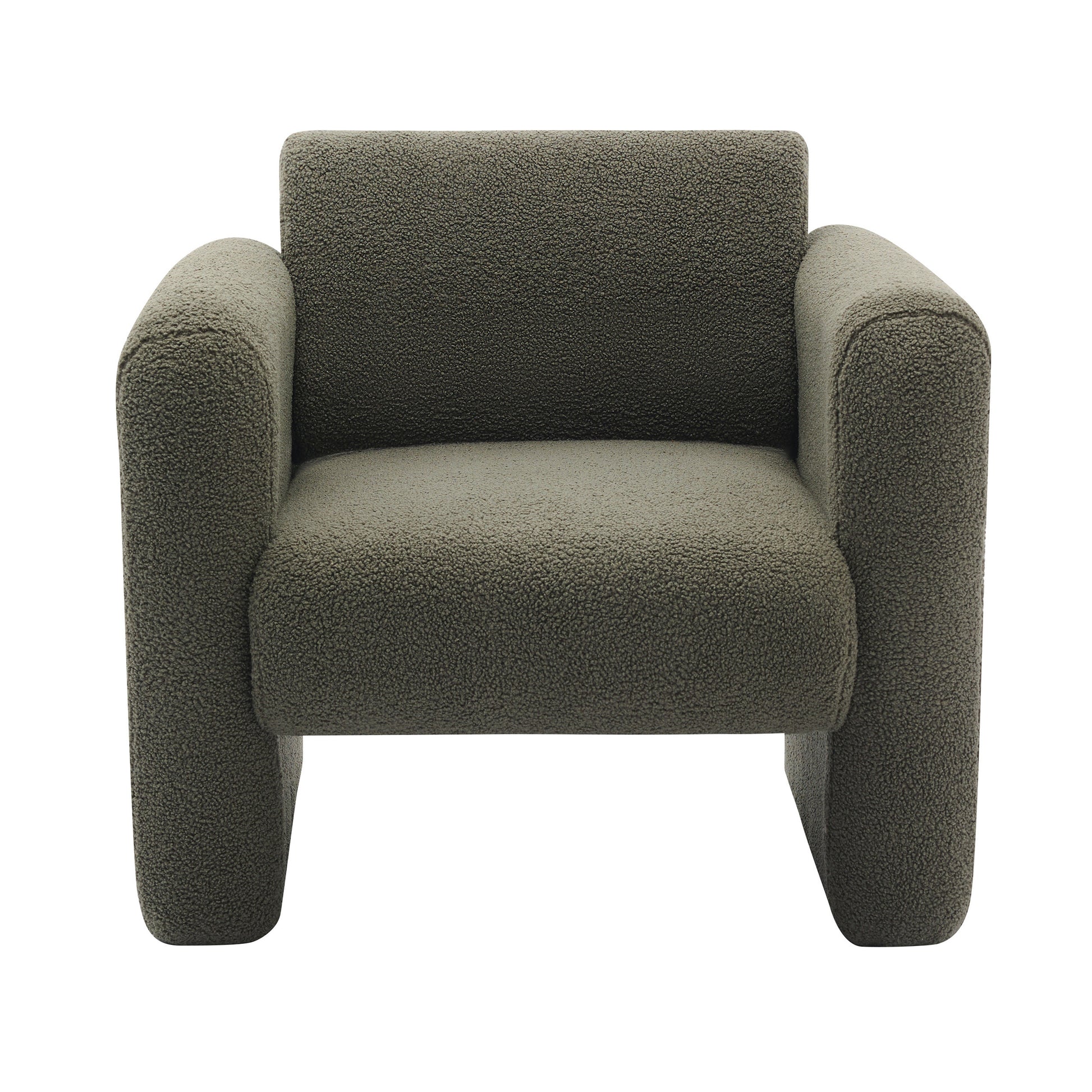 31" Olive Green and Moss Green Tufted Sherpa Solid and Manufactured Wood Arm Chair-0