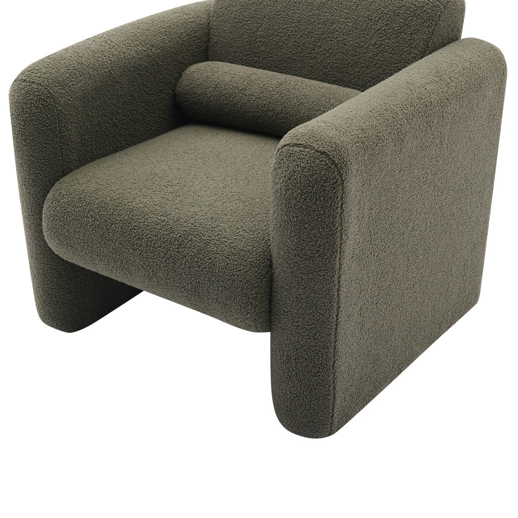 31" Olive Green and Moss Green Tufted Sherpa Solid and Manufactured Wood Arm Chair-2