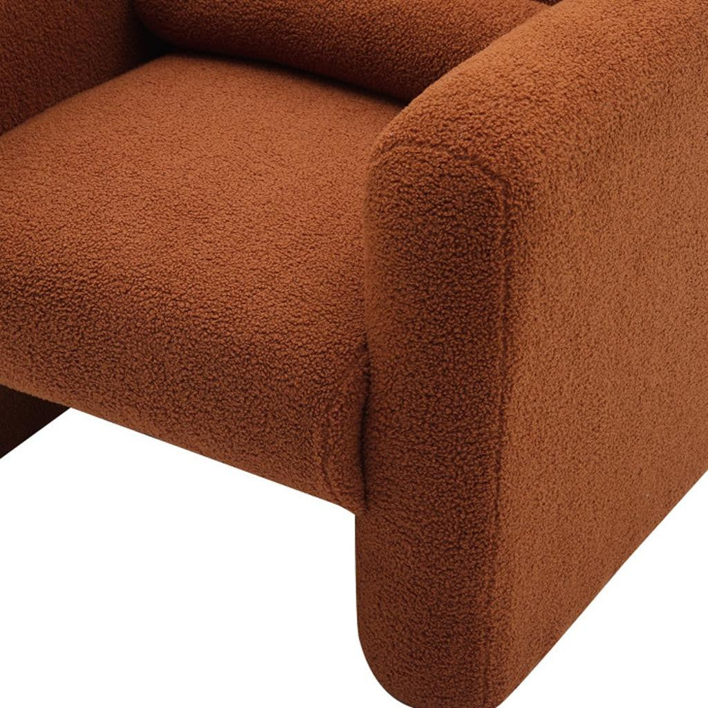 31" Brick Red and Burnt Orange Tufted Sherpa Solid and Manufactured Wood Arm Chair-2
