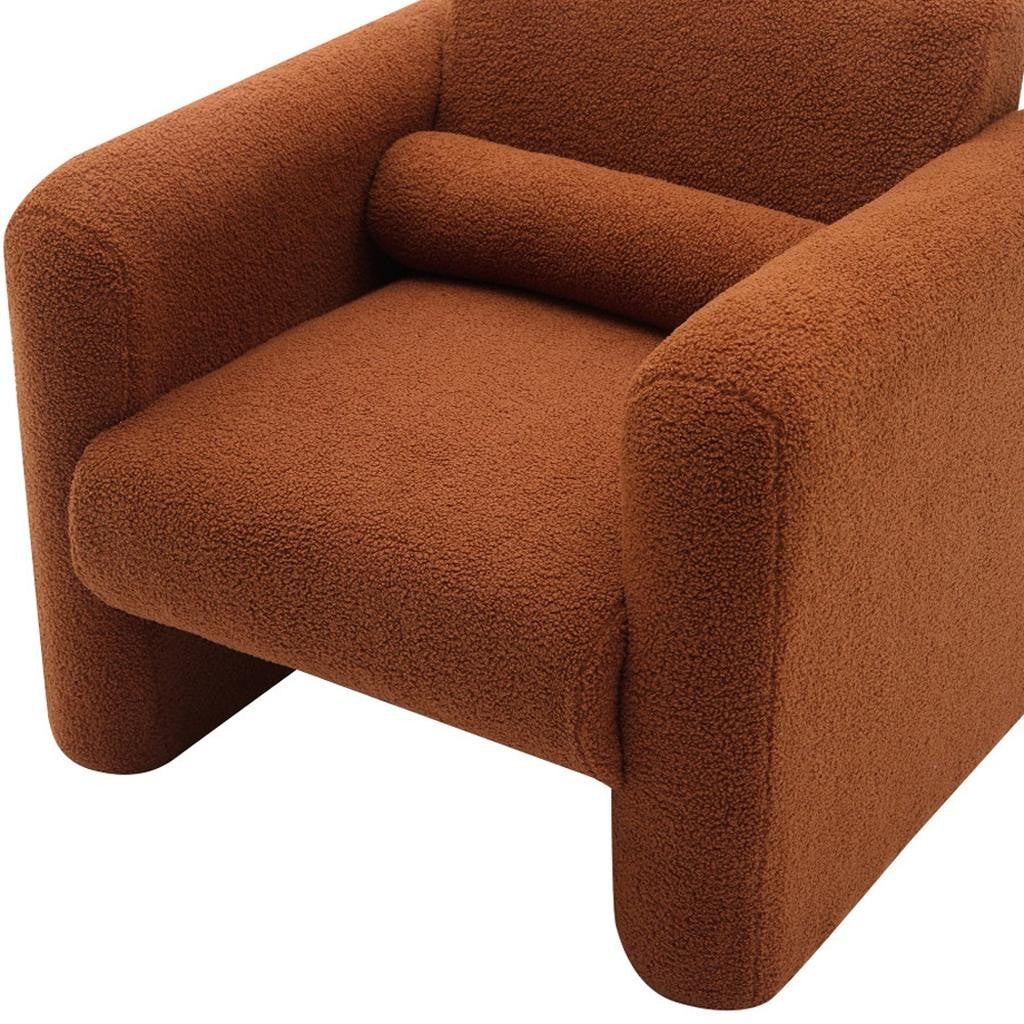 31" Brick Red and Burnt Orange Tufted Sherpa Solid and Manufactured Wood Arm Chair-3