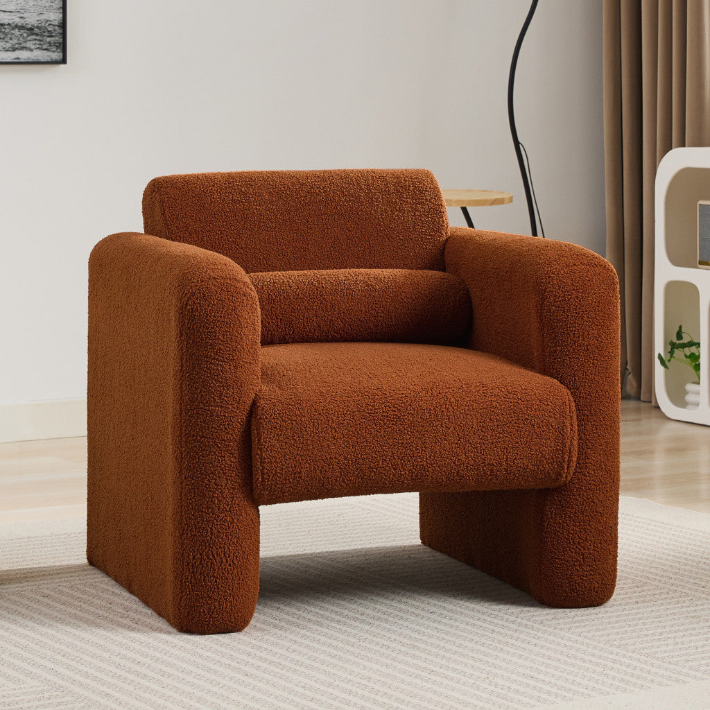 31" Brick Red and Burnt Orange Tufted Sherpa Solid and Manufactured Wood Arm Chair-4