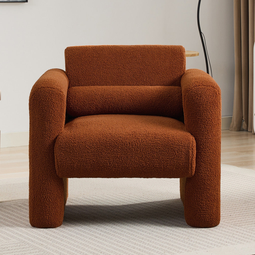 31" Brick Red and Burnt Orange Tufted Sherpa Solid and Manufactured Wood Arm Chair-5