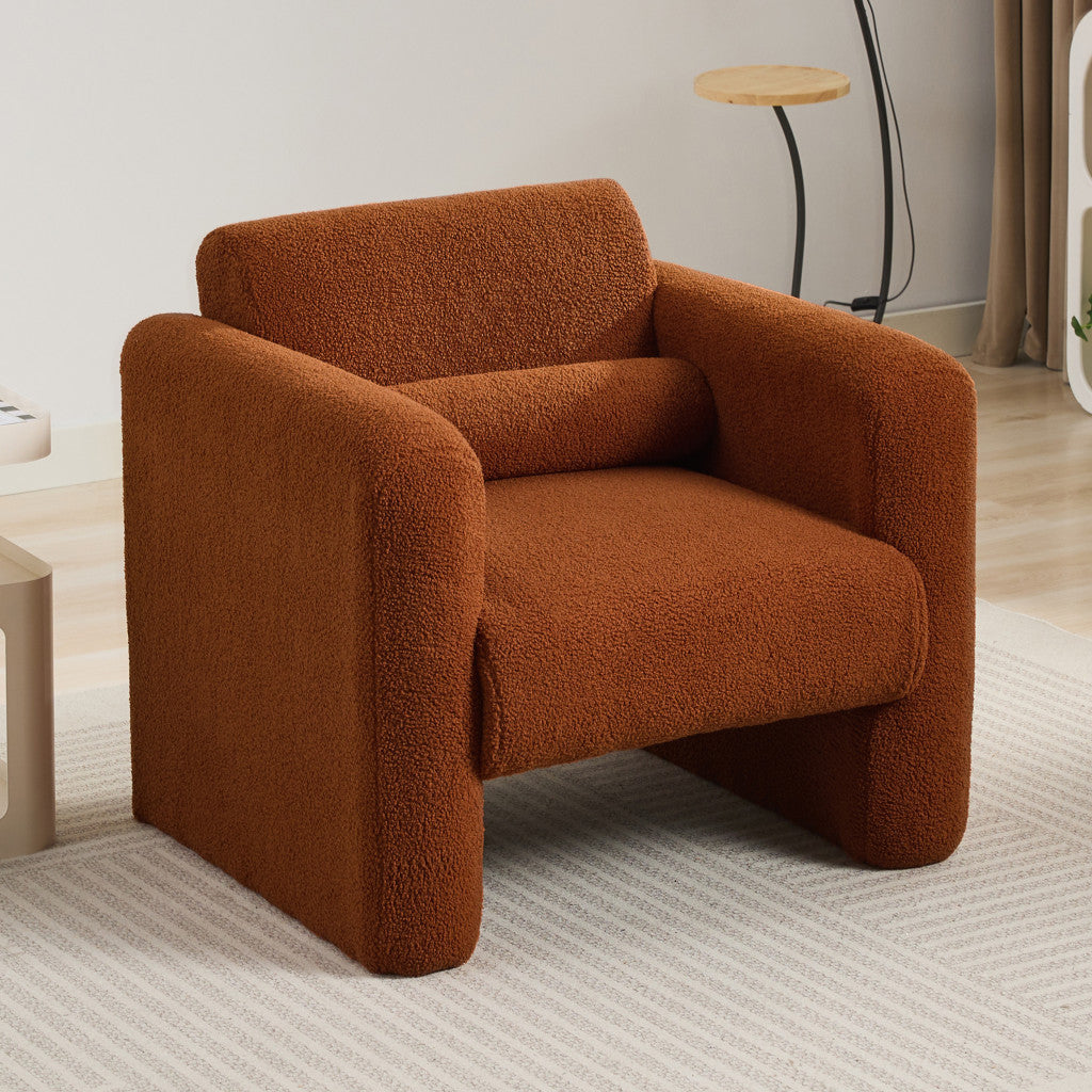 31" Brick Red and Burnt Orange Tufted Sherpa Solid and Manufactured Wood Arm Chair-6