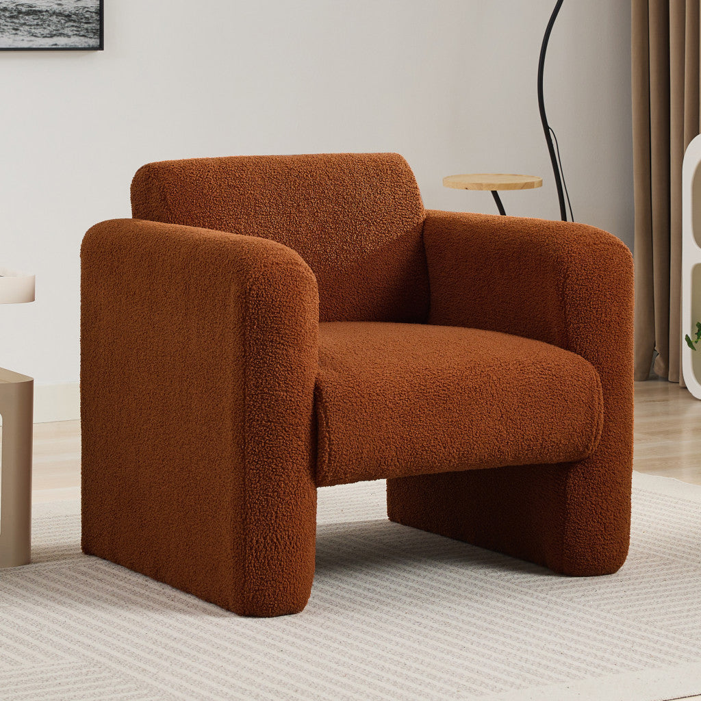 31" Brick Red and Burnt Orange Tufted Sherpa Solid and Manufactured Wood Arm Chair-8