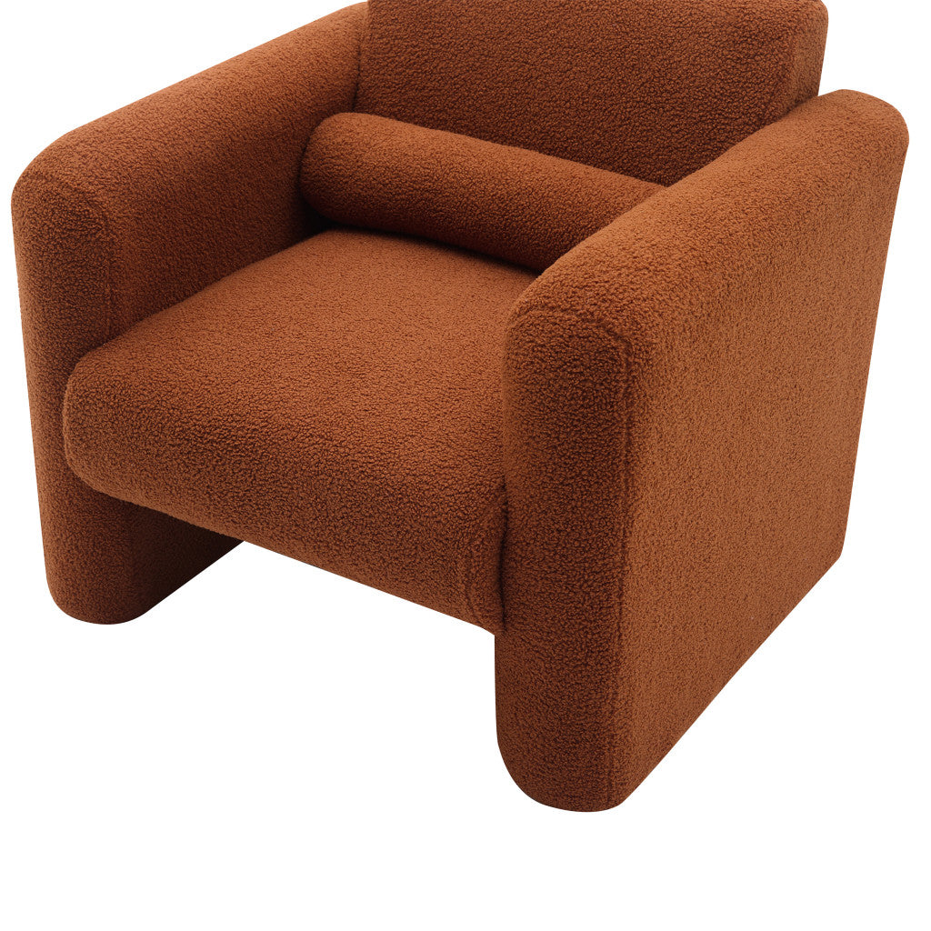 31" Brick Red and Burnt Orange Tufted Sherpa Solid and Manufactured Wood Arm Chair-1