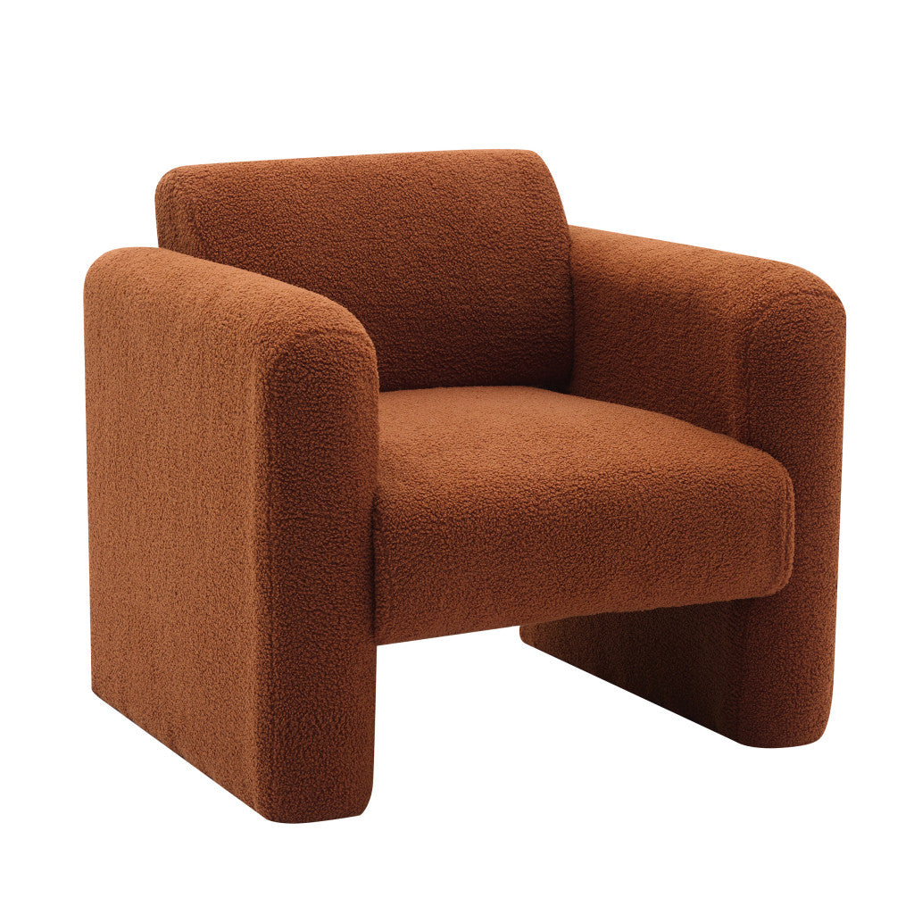 31" Brick Red and Burnt Orange Tufted Sherpa Solid and Manufactured Wood Arm Chair-0