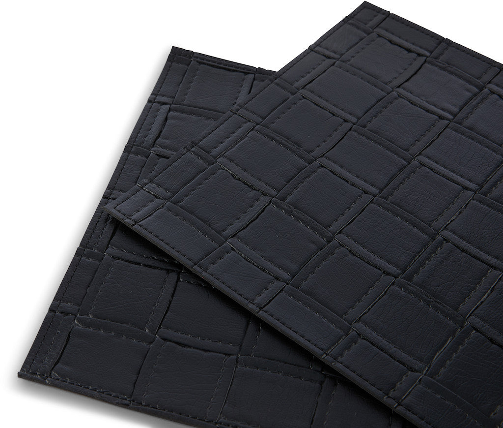18" Set of Four Black Faux Leather Placemats-Dining Linens-DECOROLALA