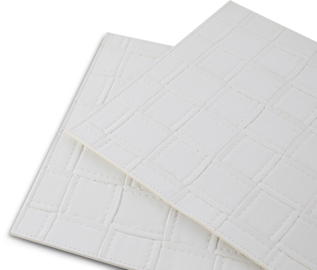 18" Set of Four White Faux Leather Placemats-Dining Linens-DECOROLALA
