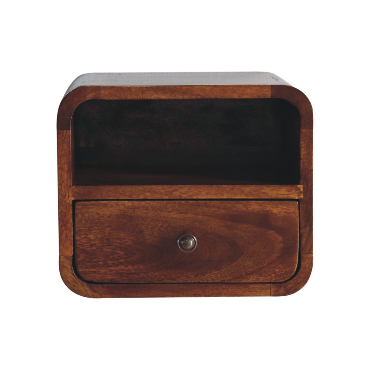 10" Brown Solid Wood Square One Drawer Nightstand-Nightstands & Bedside Tables-DECOROLALA