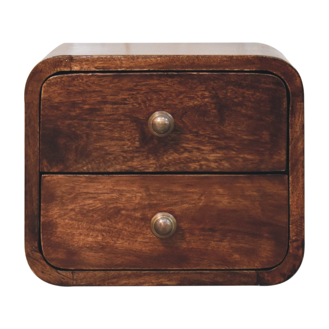 10" Brown Solid Wood Square Two Drawer Nightstand-Nightstands & Bedside Tables-DECOROLALA