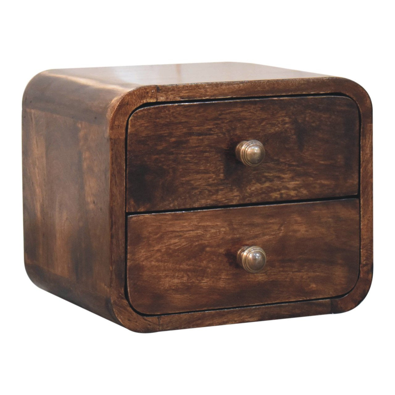 10" Brown Solid Wood Square Two Drawer Nightstand-Nightstands & Bedside Tables-DECOROLALA