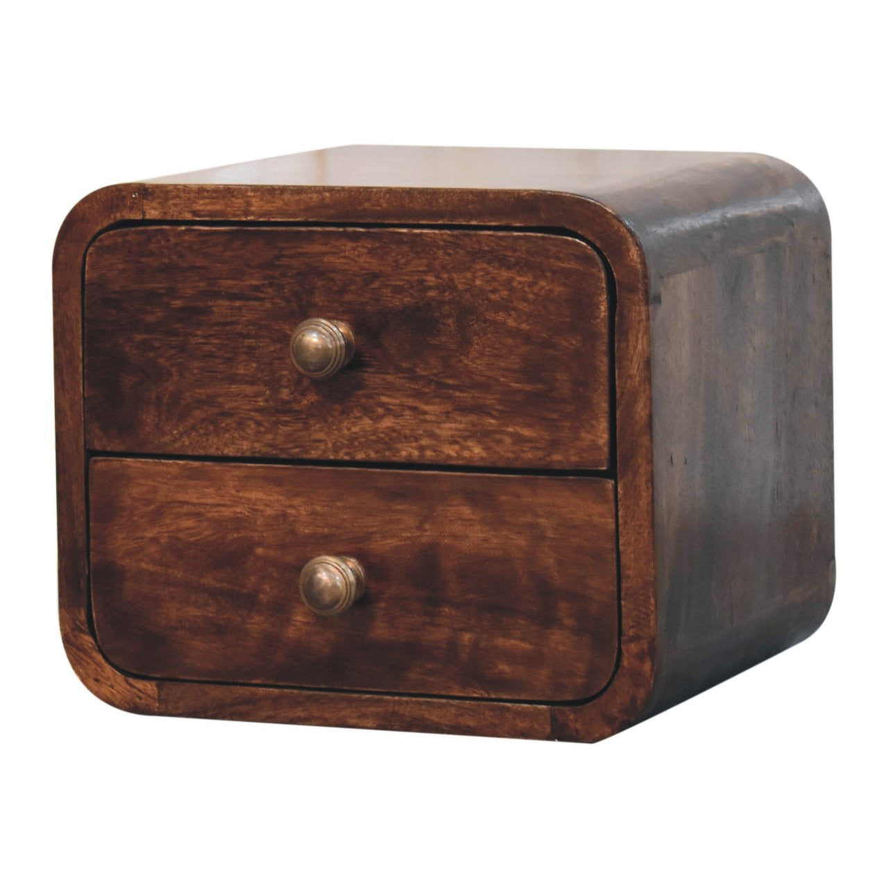 10" Brown Solid Wood Square Two Drawer Nightstand-Nightstands & Bedside Tables-DECOROLALA